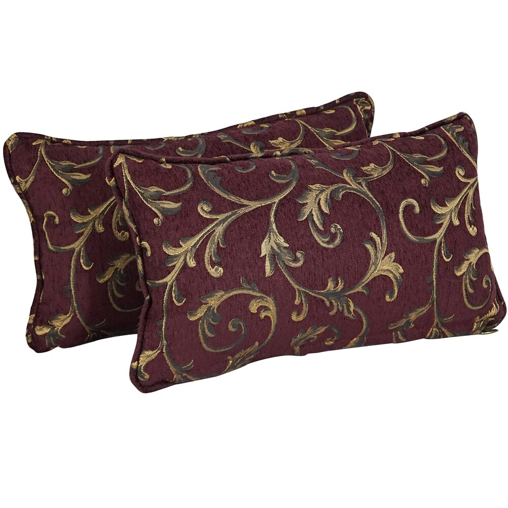 3683 Corded Rectangular Jacquard Chenille Throw Pillow, 20" x 12", Burgundy